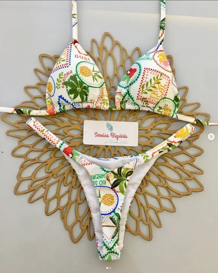Print Sexy Bikini-Set – Y2K Neckholder & Lace-Up Design